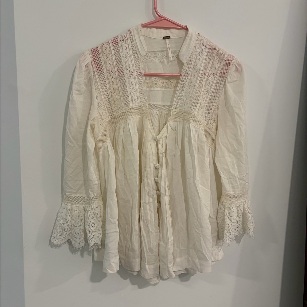 Free People Cream Lace Blouse